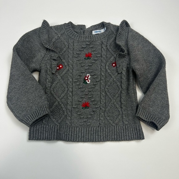 Mayoral Other - Mayoral Gray Knit Embroidered Floral Sweater Baby 9M